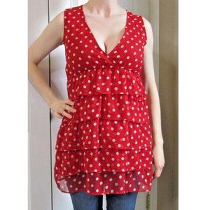 Red Blouse Sexy Micro Mini White Polka dots Vintage Babydoll Atmosphere Size 4